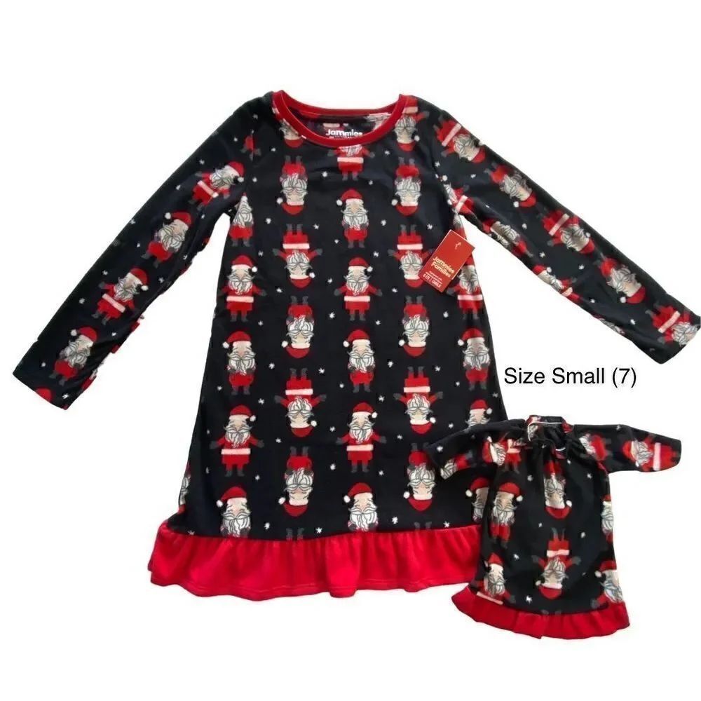 Jammies For Your Families Girls Size S(7) Ho Ho Ho Microfleece Nightgown & Doll